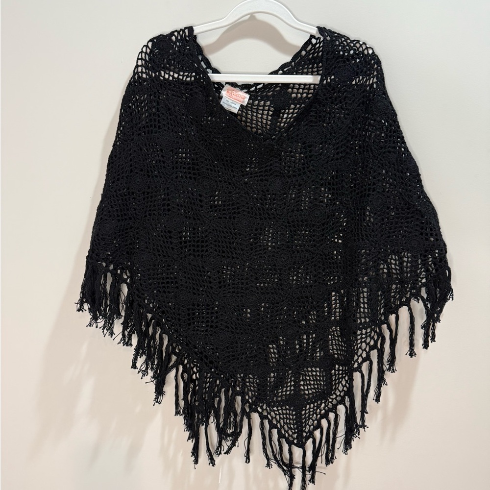 Black Crochet Poncho